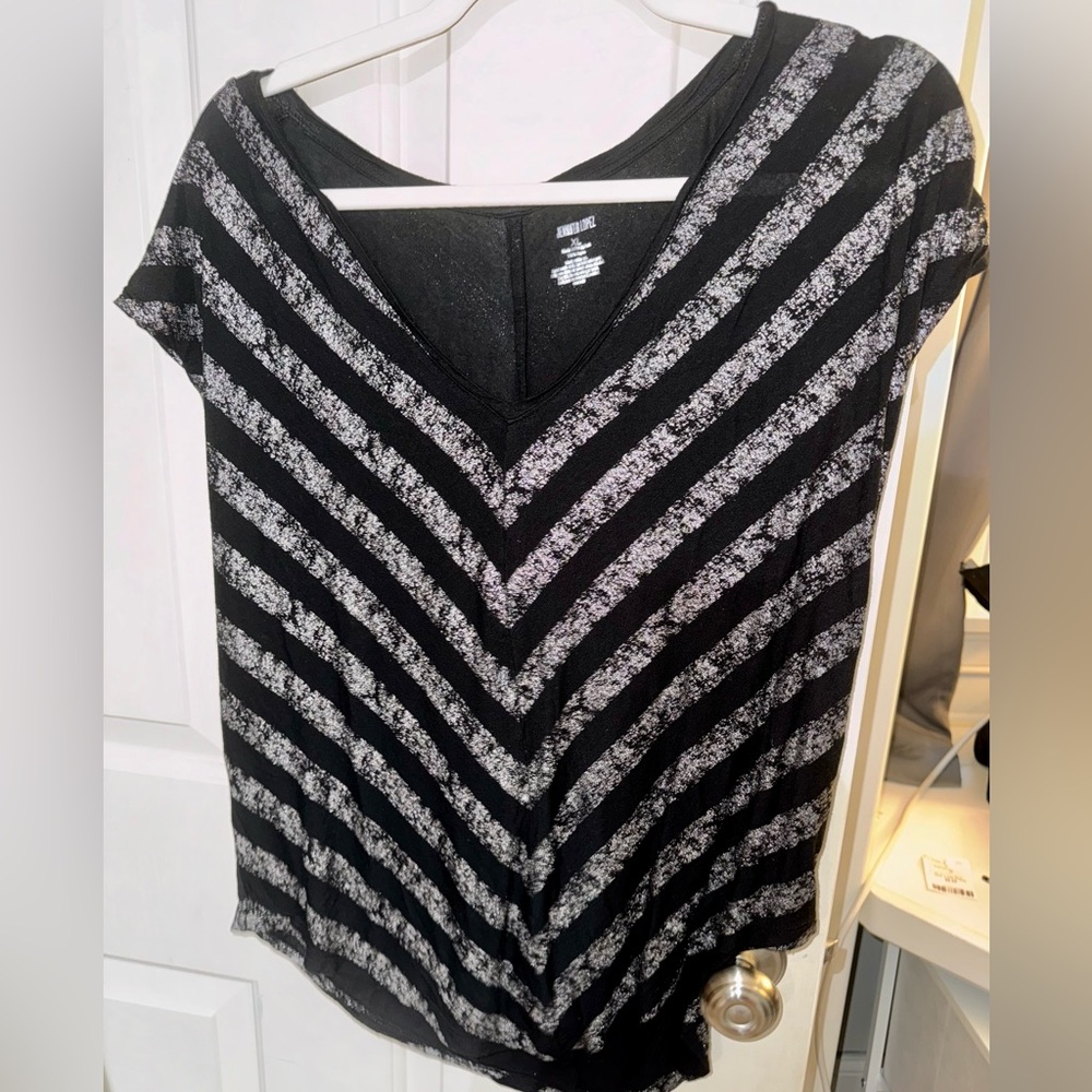 Jennifer Lopez Black and Silver stripe metallic top Sz. XL
